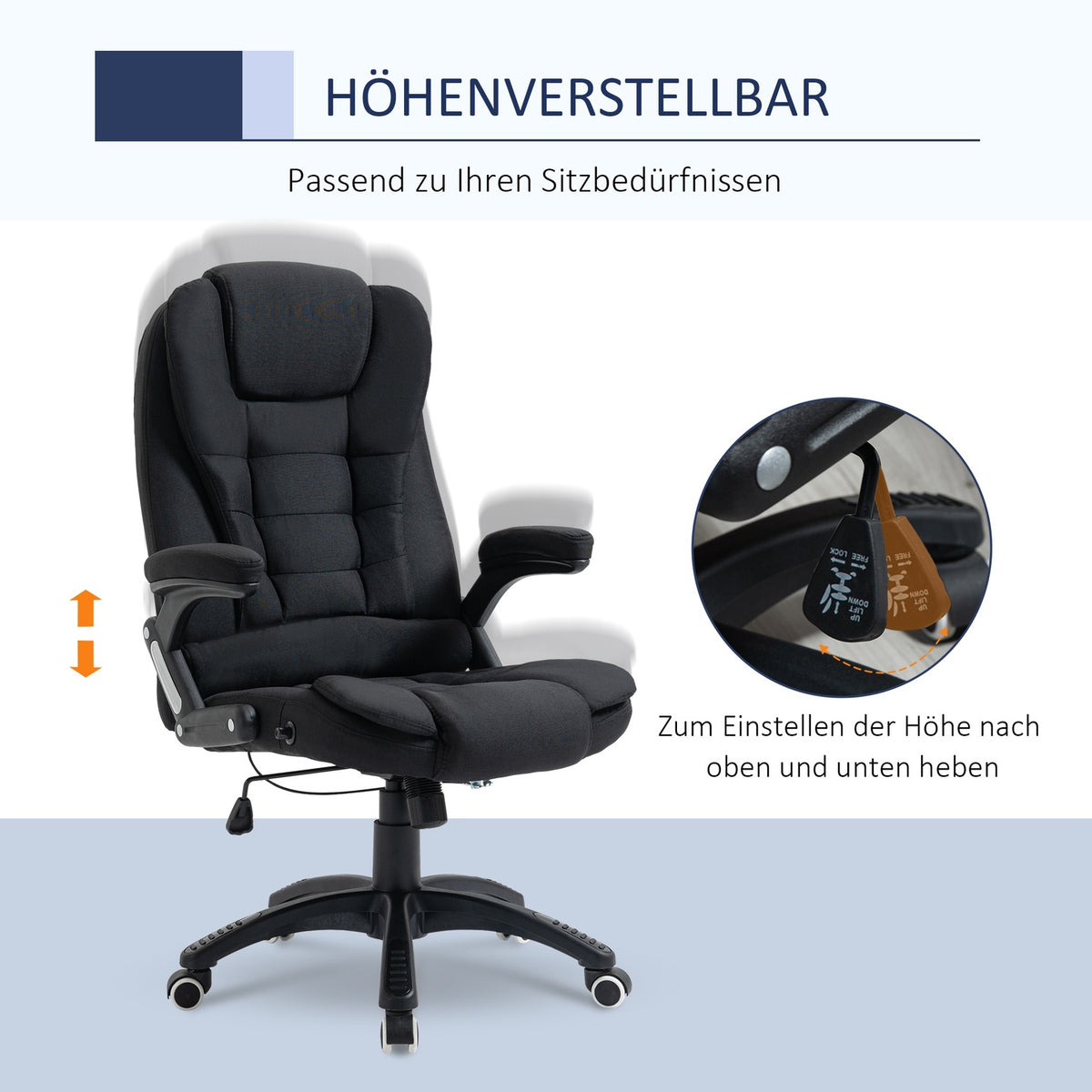 Office Chair Height-Adjustable Desk Chair Ergonomic Foam Pp Plastic Linen-Like Polyester Black 65 X 72 X 100-120 Cm