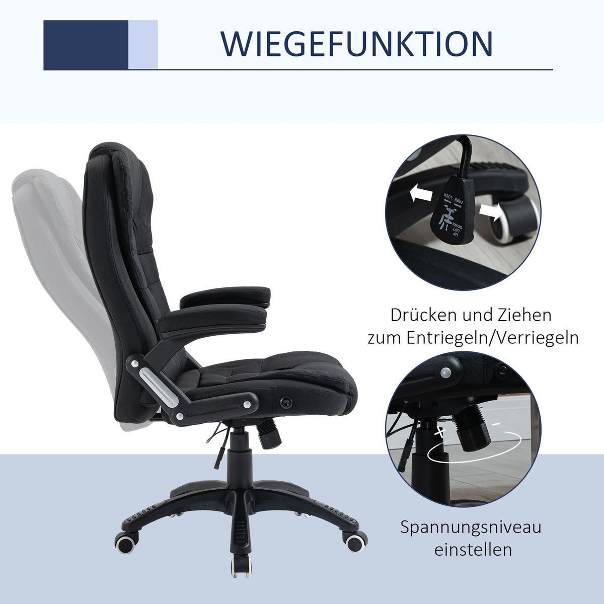 Office Chair Height-Adjustable Desk Chair Ergonomic Foam Pp Plastic Linen-Like Polyester Black 65 X 72 X 100-120 Cm