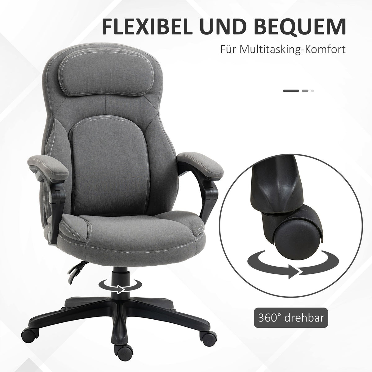 Office Chair, Height-Adjustable Work Chair, Ergonomic Swivel Chair With Reclining Function, Loadable Up To 120Kg With Wheels In Linen Look, 71X69X112-12 Cm