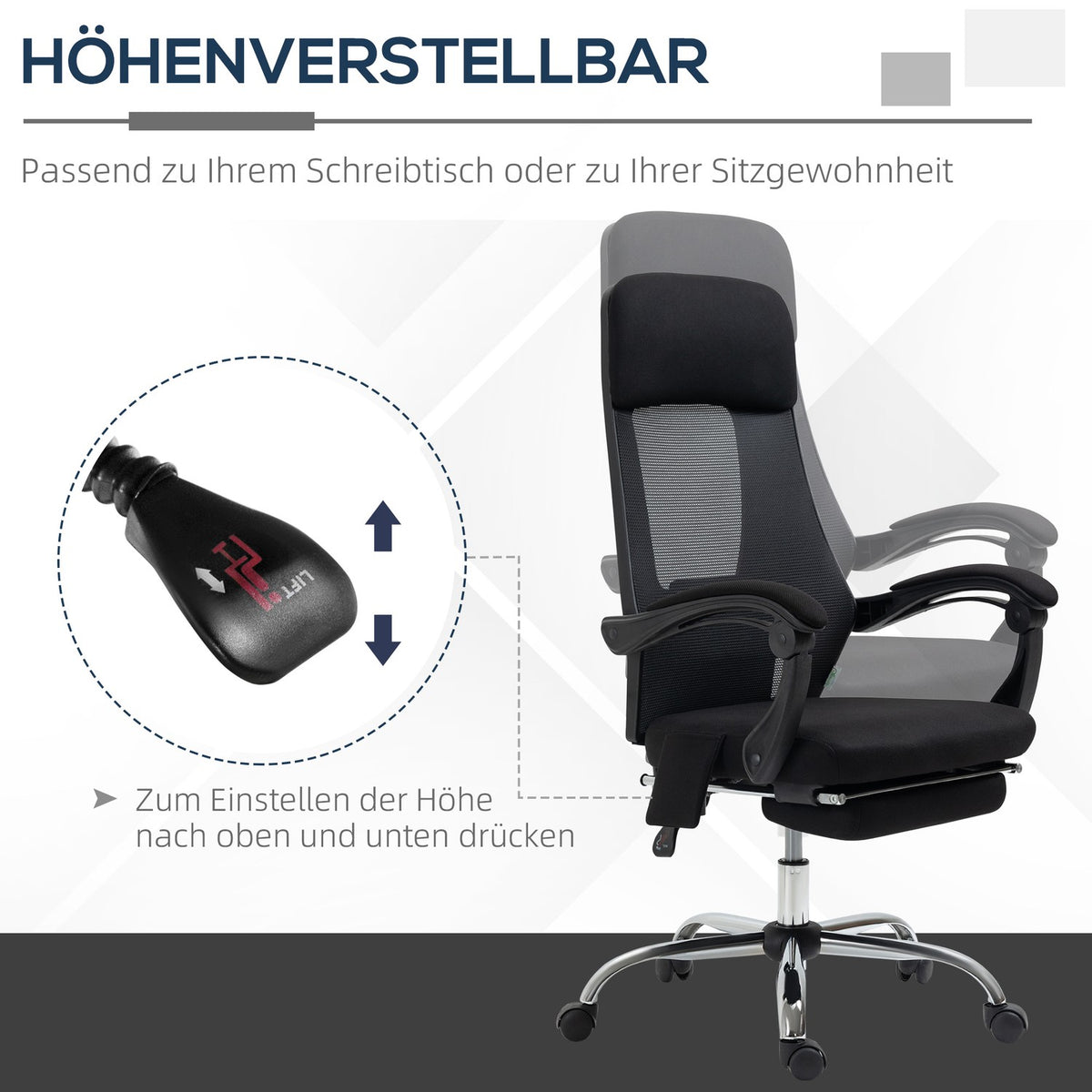 Office Chair Massage Chair With 2 Vibration Points, Reclining Function, Footrest, Usb, Mesh Fabric