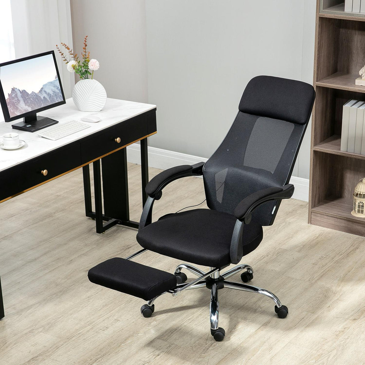 Office Chair Massage Chair With 2 Vibration Points, Reclining Function, Footrest, Usb, Mesh Fabric