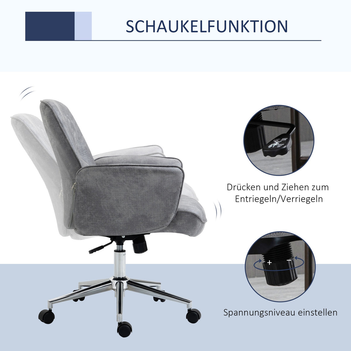 Office Chair Modern Desk Chair With Rocker Function, Height Adjustable, Ergonomic, 360° Swivel Wheels
