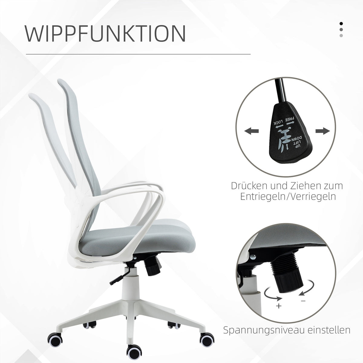 Office Chair Rocker Function, Height-Adjustable Desk Chair, Ergonomic Computer Chair, Swivel, Stretch Fabric, Light Grey
