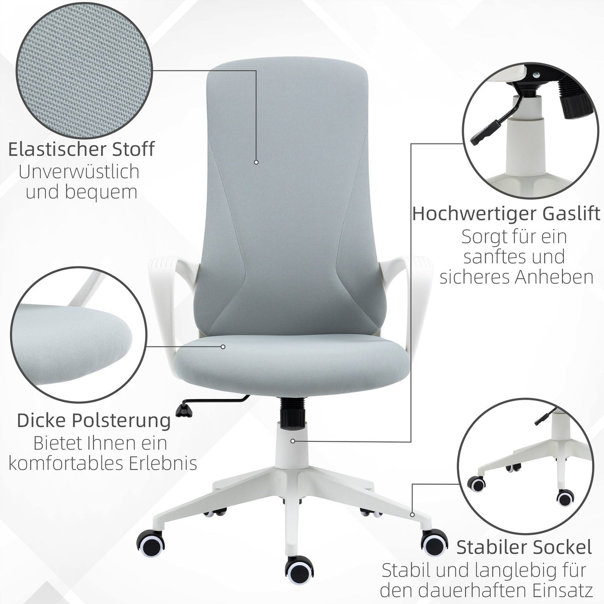 Office Chair Rocker Function, Height-Adjustable Desk Chair, Ergonomic Computer Chair, Swivel, Stretch Fabric, Light Grey