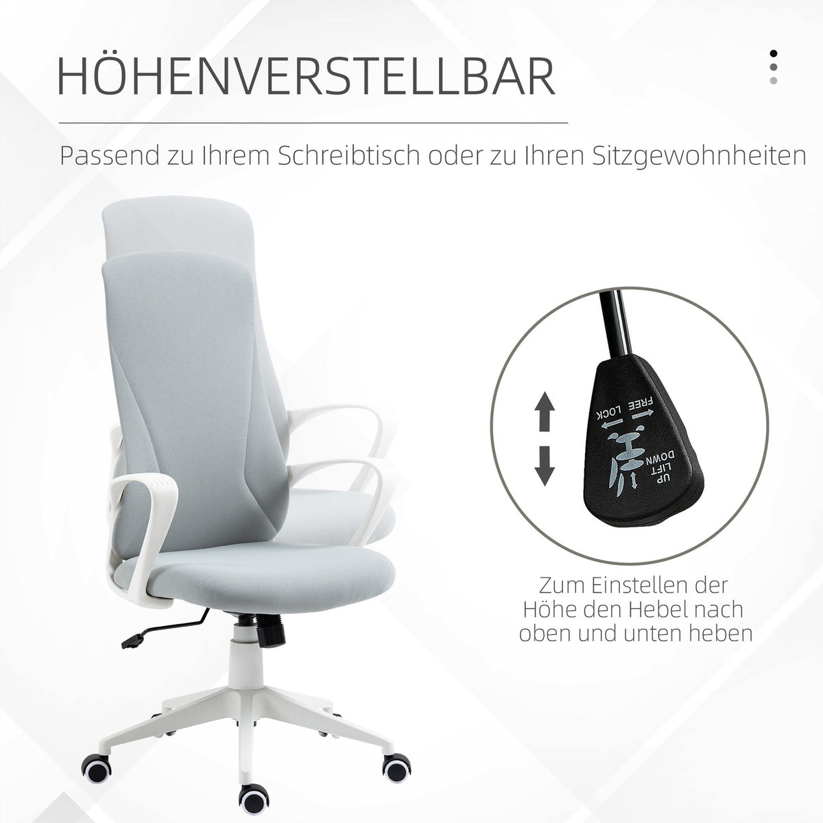 Office Chair Rocker Function, Height-Adjustable Desk Chair, Ergonomic Computer Chair, Swivel, Stretch Fabric, Light Grey