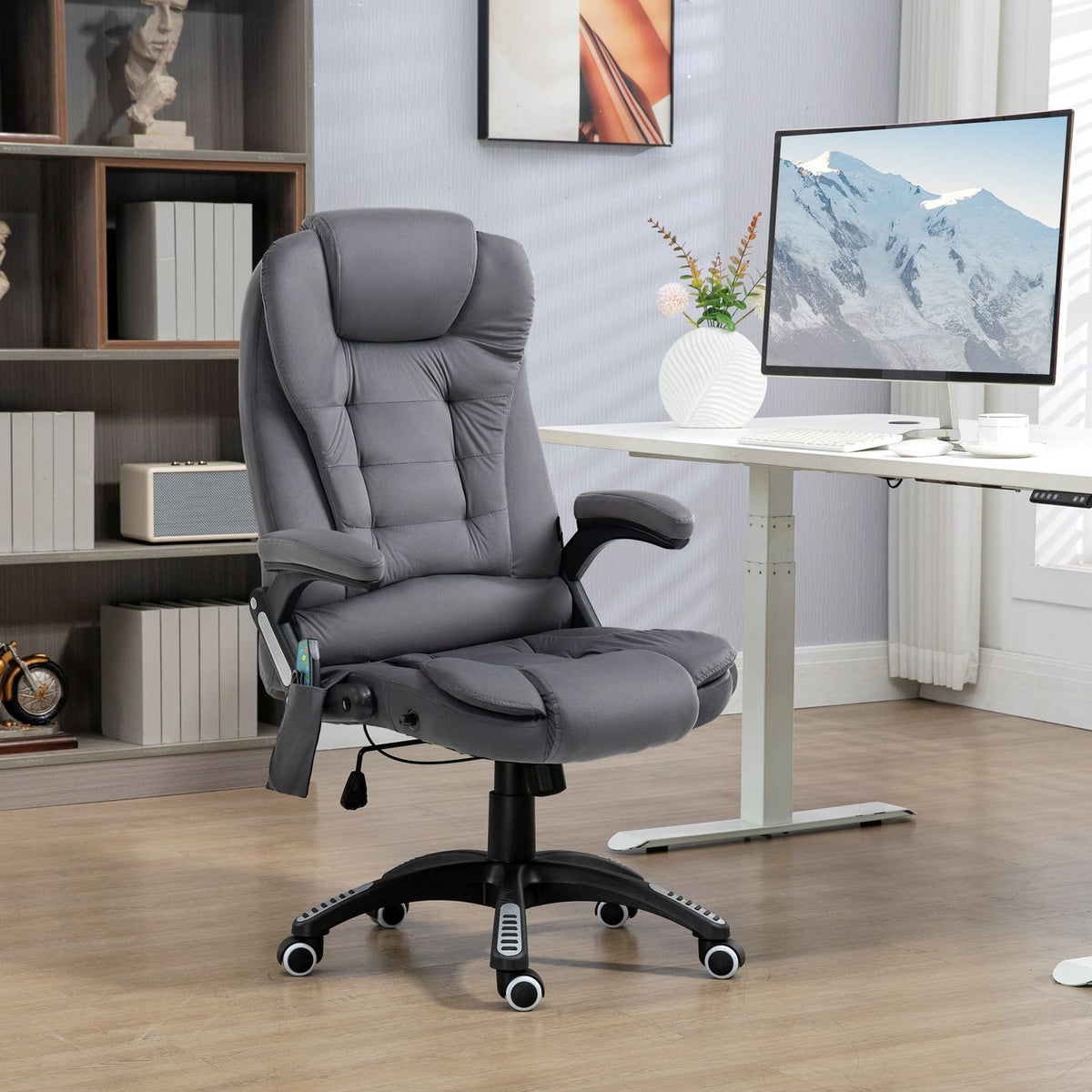 Office Chair Rocker Function Massage Chair Heat Function Ergonomic Height Adjustable 120Kg Load Capacity Dark Gray