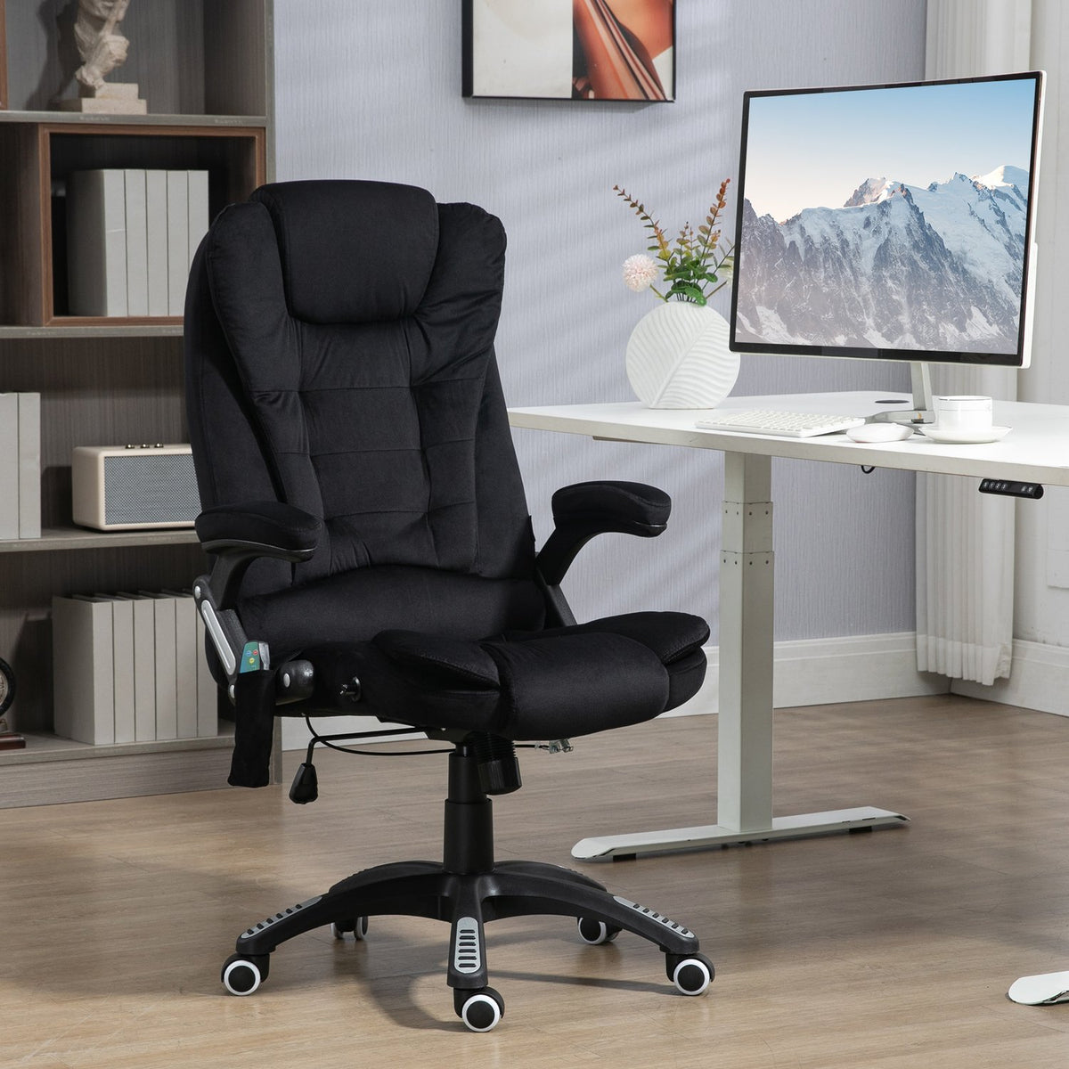 Office Chair Rocker Function Massage Chair Heat Function Ergonomic Height Adjustable Up To 120Kg Black