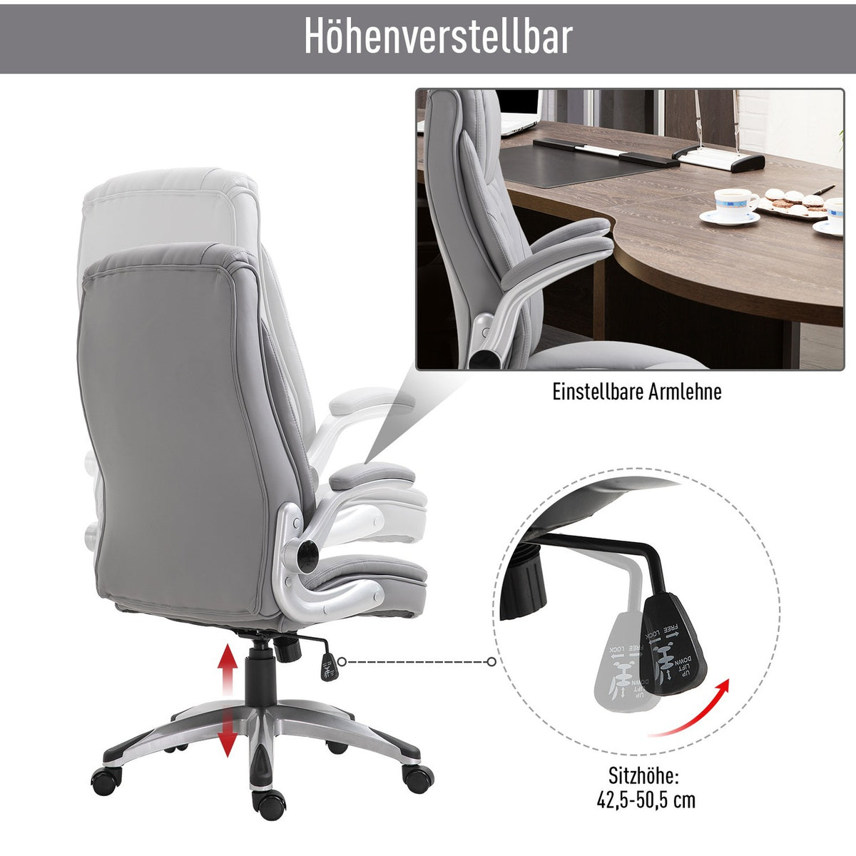 Office Chair, Swivel Chair, Computer Chair, Ergonomic, Rocker Function, Height Adjustable, Headrest, Armrests, Faux Leather