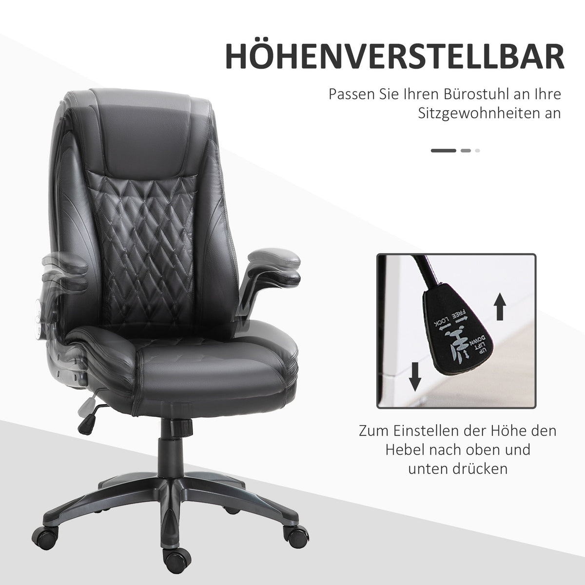 Office Chair, Swivel Chair, Computer Chair, Ergonomic, Rocker Function, Height Adjustable, Headrest, Padded Armrests, Black