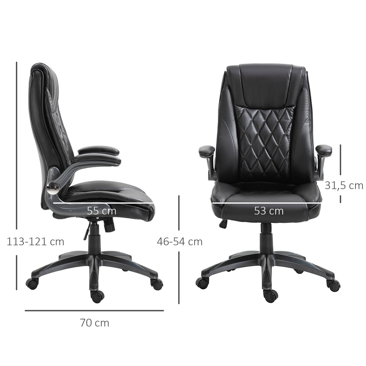 Office Chair, Swivel Chair, Computer Chair, Ergonomic, Rocker Function, Height Adjustable, Headrest, Padded Armrests, Black