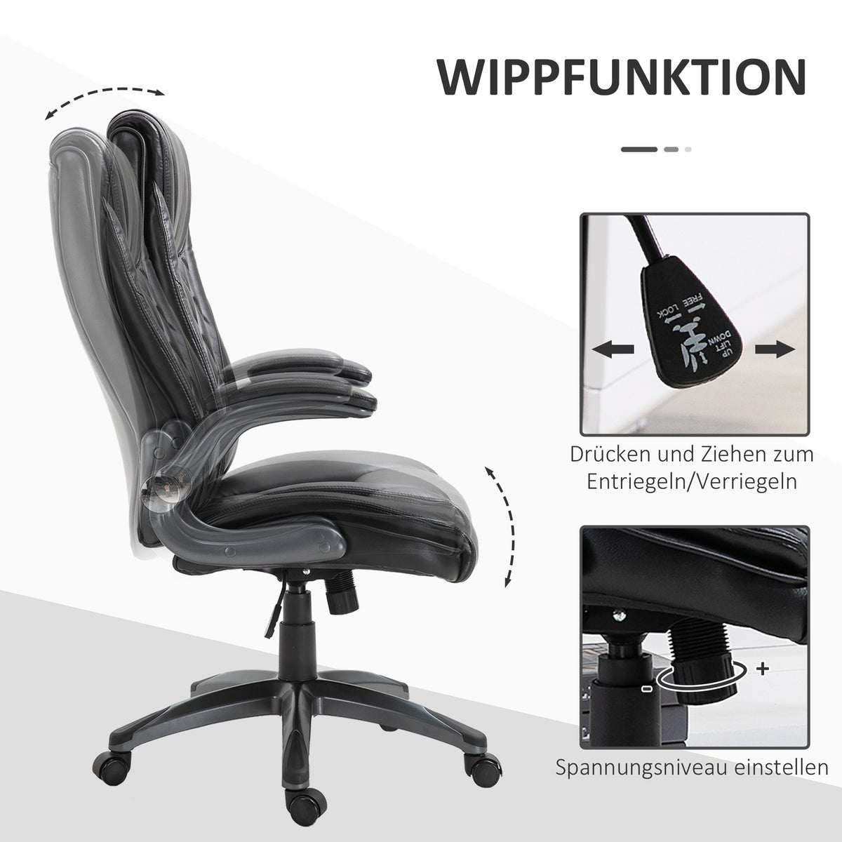 Office Chair, Swivel Chair, Computer Chair, Ergonomic, Rocker Function, Height Adjustable, Headrest, Padded Armrests, Black