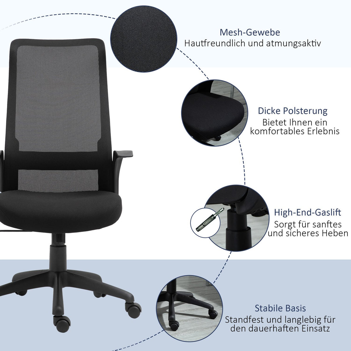 Office Chair Swivel Chair Desk Chair Height Adjustable Ergonomic 360° Swivel Wheels Office Foam Nylon Black