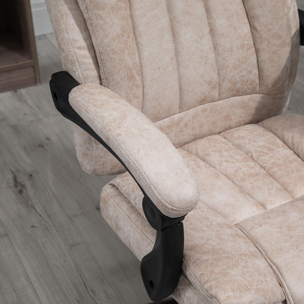 Office Chair Swivel Chair Desk Chair With Reclining Function Footrest Height Adjustable Microfiber Beige + Black + Silver 63 X 71 X 110-118 Cm