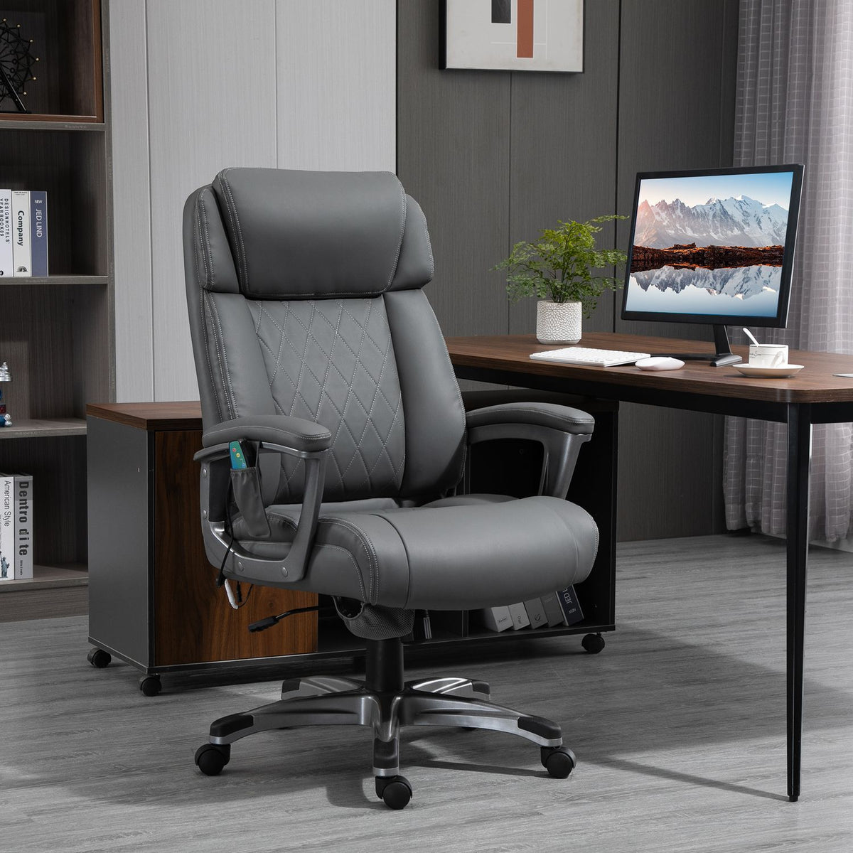 Office Chair Swivel Chair With 6 Massage Points, Ergonomic, Faux Leather, Gray, 70X76.5X114-124Cm