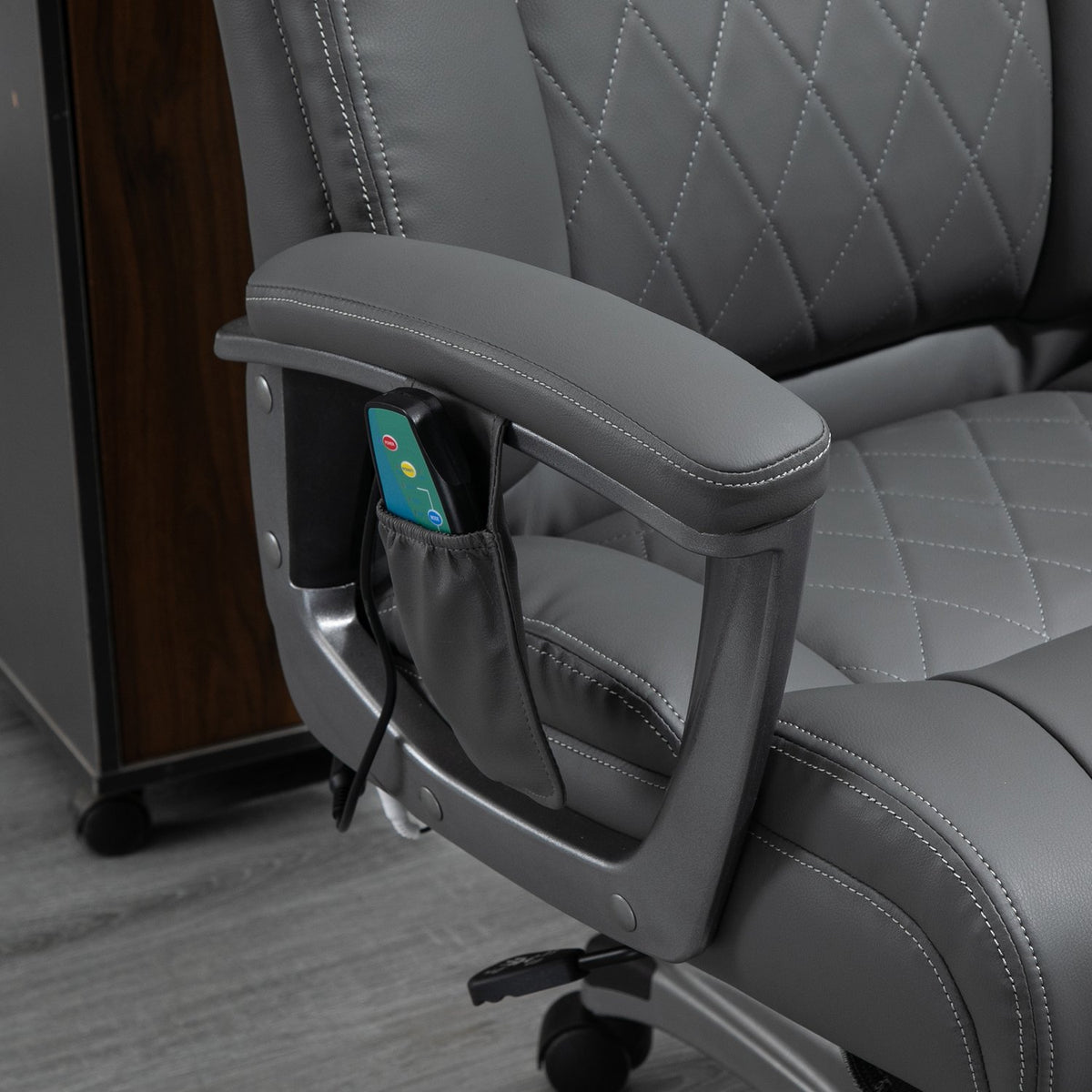 Office Chair Swivel Chair With 6 Massage Points, Ergonomic, Faux Leather, Gray, 70X76.5X114-124Cm
