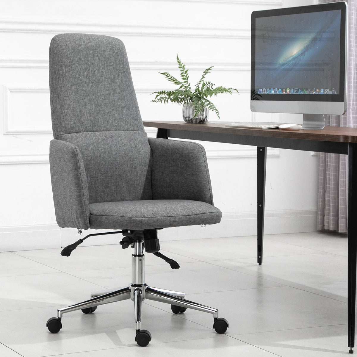 Office Chair Swivel Chair With Rocker Function, Armrest, Height Adjustable, Ergonomic, Artificial Linen, Metal, Gray, 61X67X112.5-120.5Cm