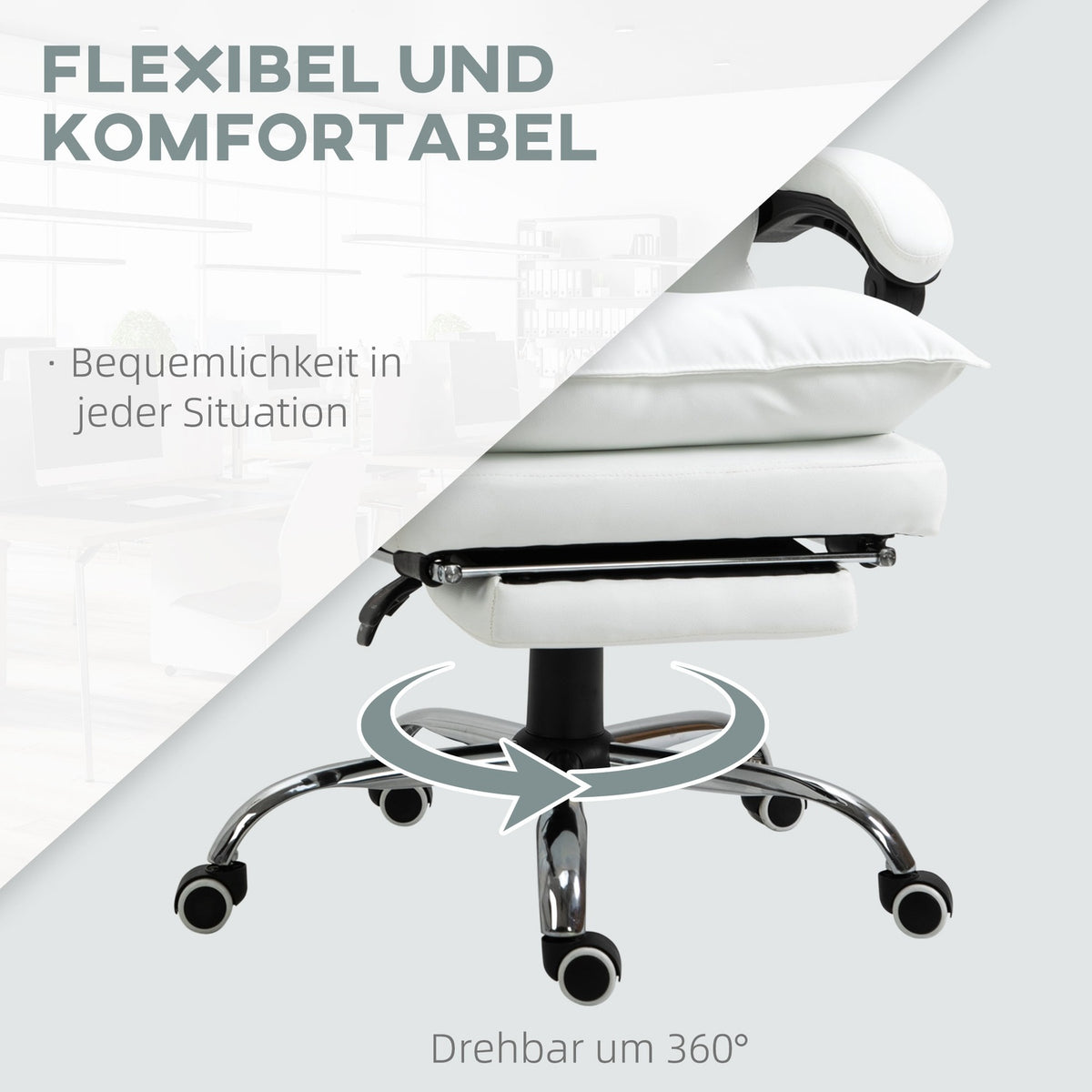 Office Chair With Footrest, Height-Adjustable Desk Chair, Swivel Chair, Backrest, Faux Leather, White, 66 X 72 X 122-130 Cm