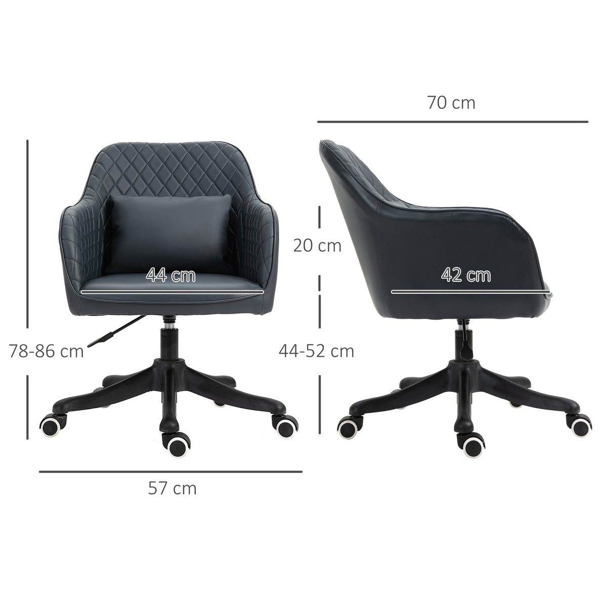 Office Chair With Massage Desk Chair, Vibration Function, Lumbar Cushion, Pu, Anthracite Gray, 55X65X78-86Cm