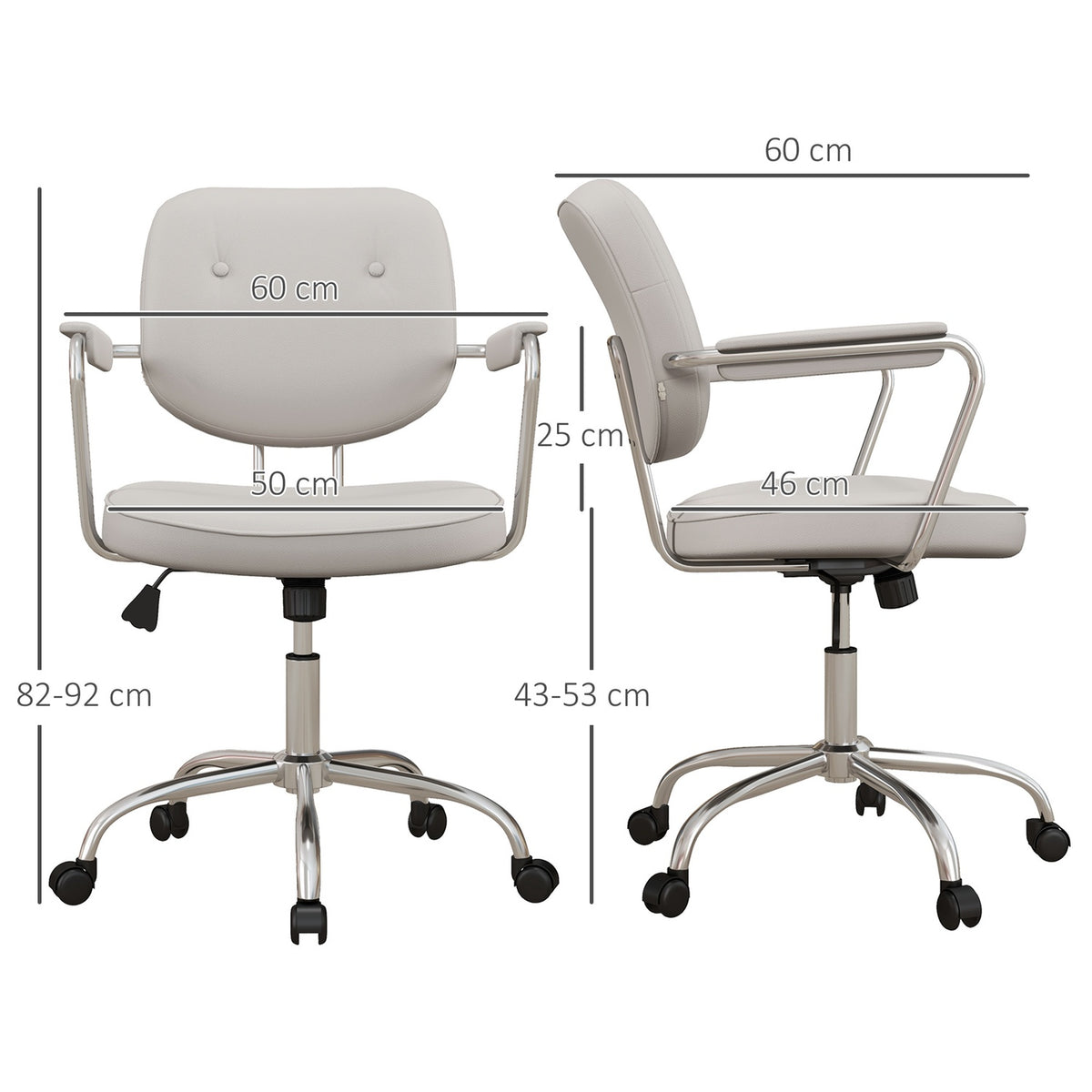 Office Chair With Rocker Function, Desk Chair With Faux Leather Look, Wheels, 82-92 Cm Height-Adjustable Swivel Chair, Load Capacity Up To 120 Kg, Beige