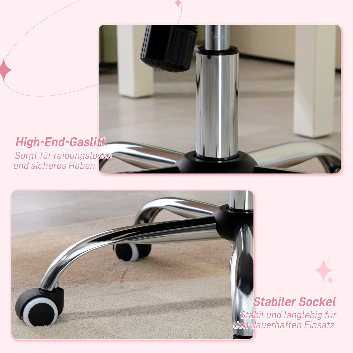 Office Chair for Women, Ergonomic Desk Chair with Rocker Function, Height Adjustable, Load Capacity 120kg, Pink