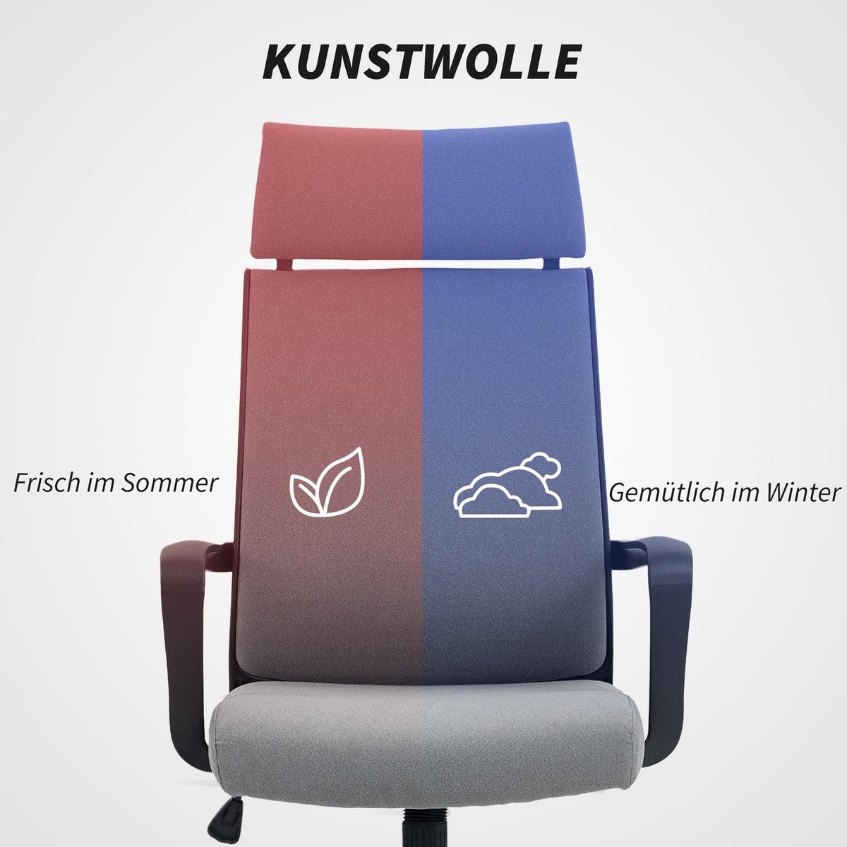 Office Chair with Adjustable Height, Wheels, Armrests, Grey