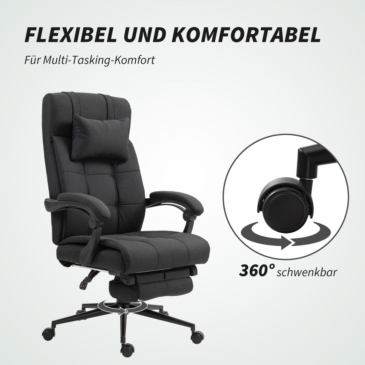 Office Chair with Footrest, Ergonomic Swivel Chair, Black