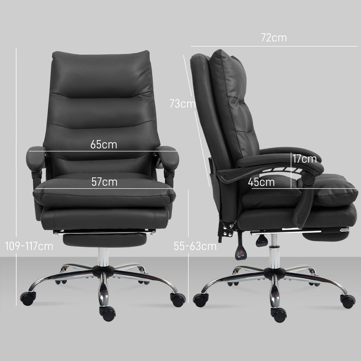 Office Chair with Massage, Heat, Recline, Black, 65x72x109-117cm
