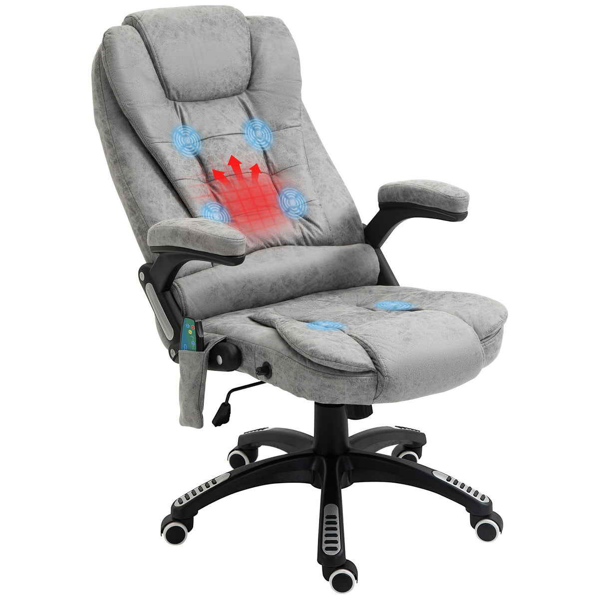 Office Chair with Massage and Heat Function, Ergonomic, Height Adjustable, Smooth, 6 Massage Points, 68W x 72D x 110-120H cm, Gray