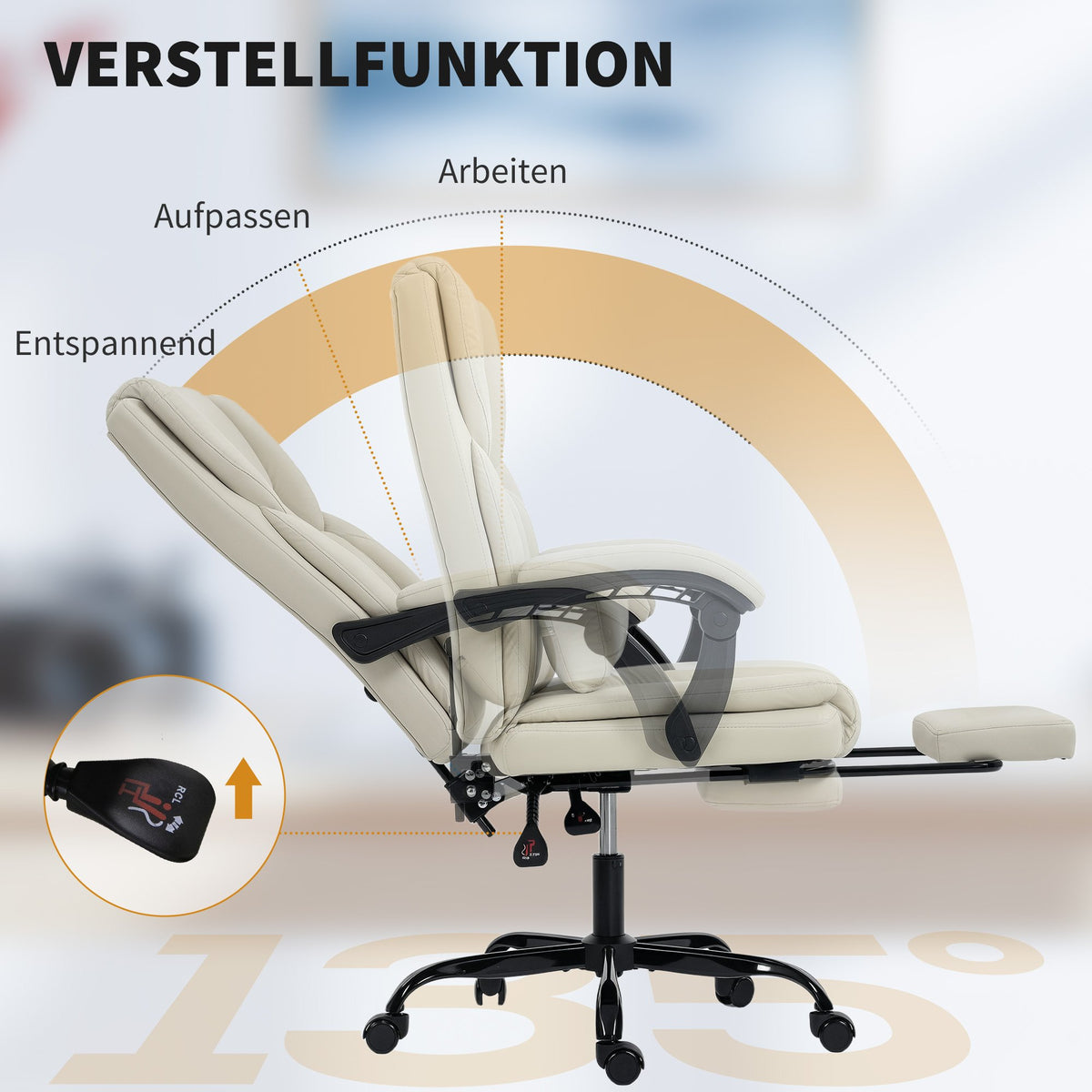 Office Chair with Pet-Friendly Faux Leather, Footrest, Adjustable