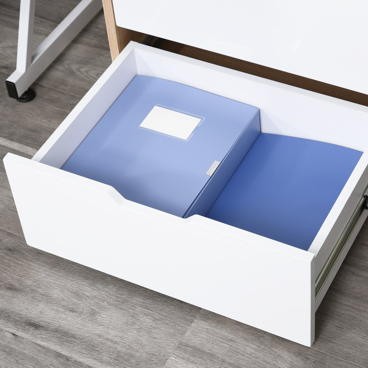 Office Container Filing Cabinet With 3 Drawers, Storage Of Files, E1 Chipboard, White + Natural, 55X45X65.5Cm