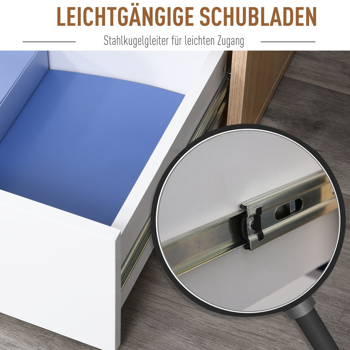 Office Container Filing Cabinet With 3 Drawers, Storage Of Files, E1 Chipboard, White + Natural, 55X45X65.5Cm