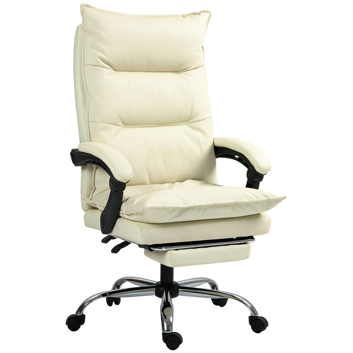 Office chair, 155° tiltable, height-adjustable desk chair with reclining function, footrest, ergonomic swivel chair, beige