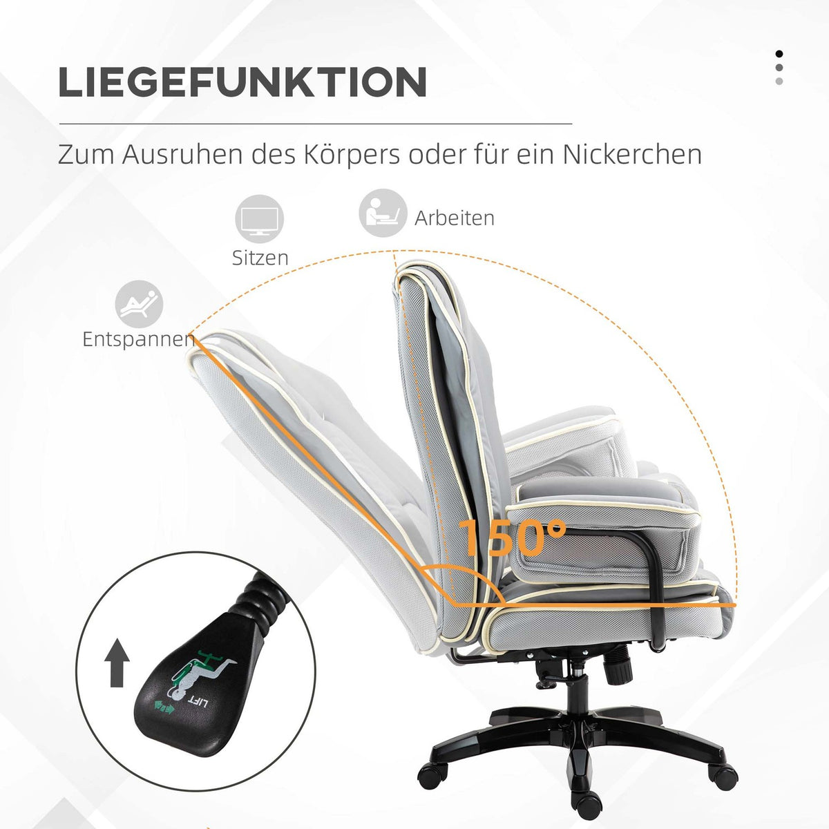 Office chair backrest adjustable, 150°, ergonomic desk chair with reclining function, height adjustable, light gray