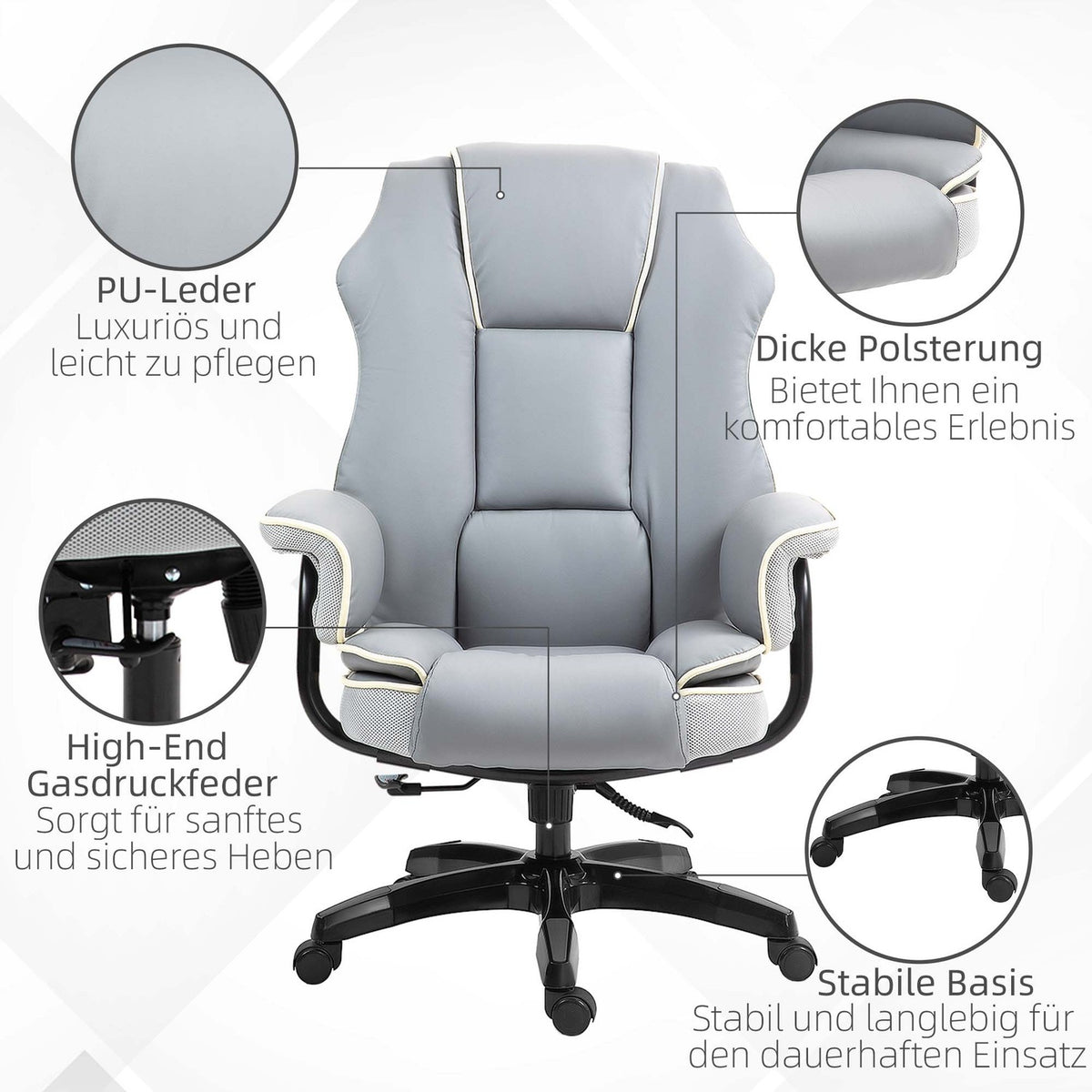 Office chair backrest adjustable, 150°, ergonomic desk chair with reclining function, height adjustable, light gray