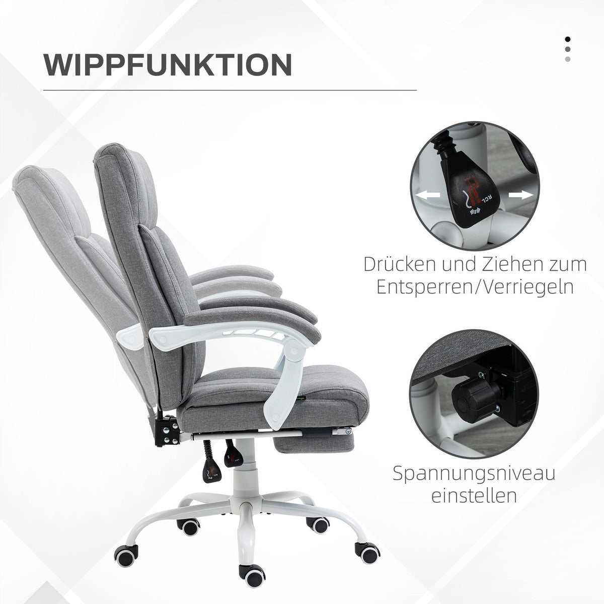 Office chair backrest adjustable, 155°, ergonomic desk chair with reclining function, height adjustable