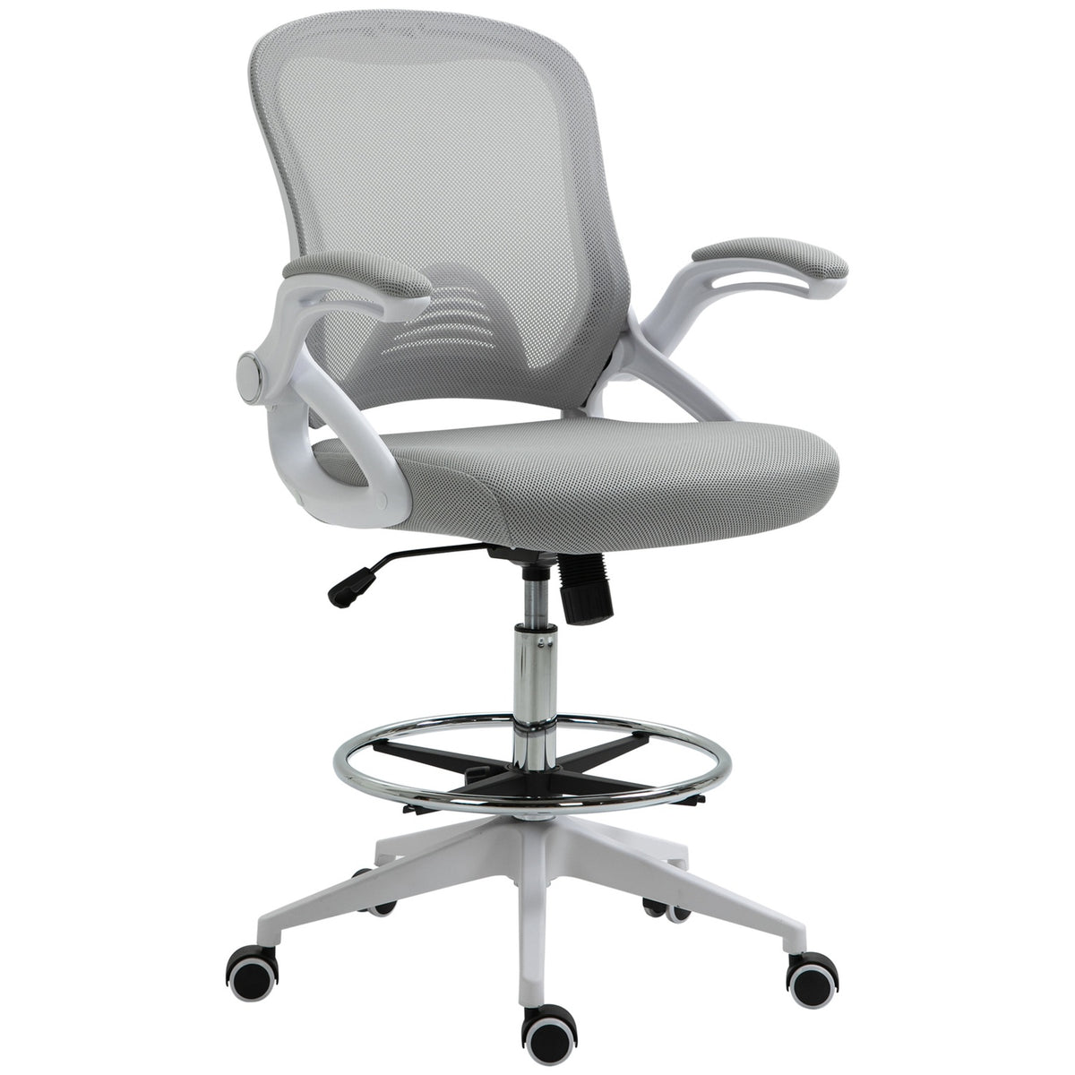 Office chair, desk chair, standing function, with footrest, swivel seat, steel, black, 64 x 60 x 106-126 cm