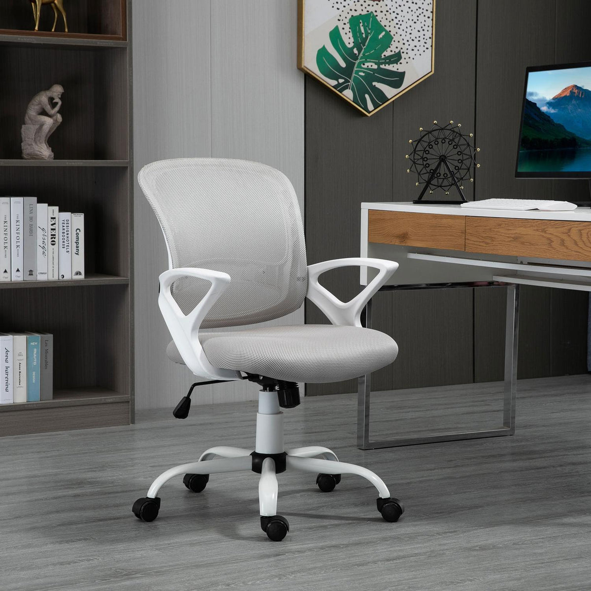Office chair, desk chair with wheels, ergonomic, height-adjustable, grey