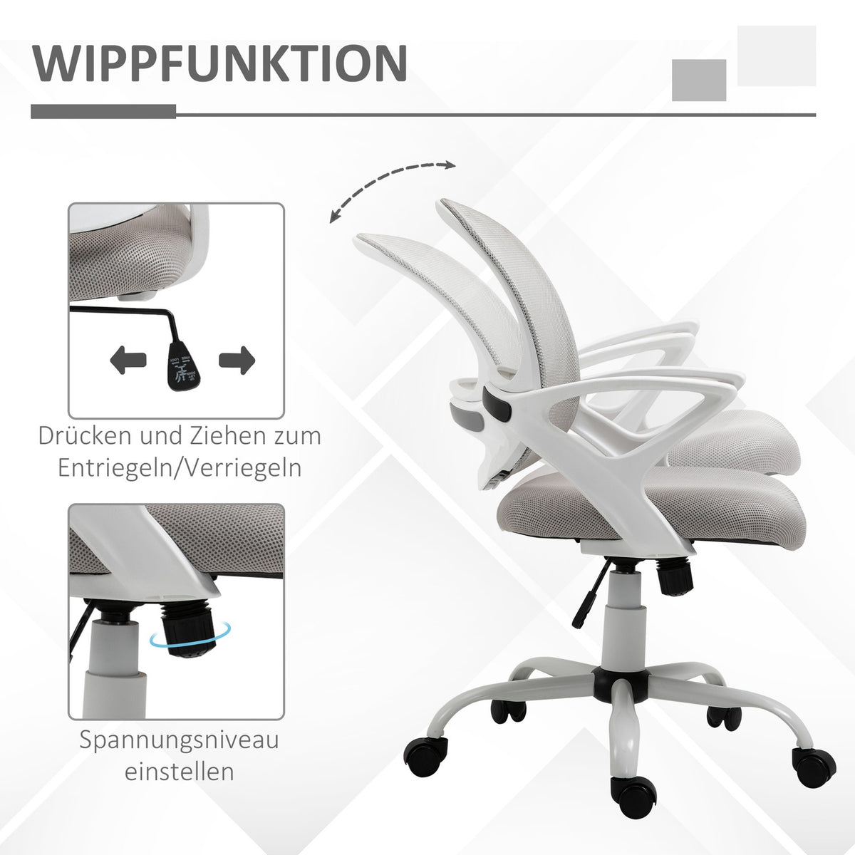 Office chair, desk chair with wheels, ergonomic, height-adjustable, grey