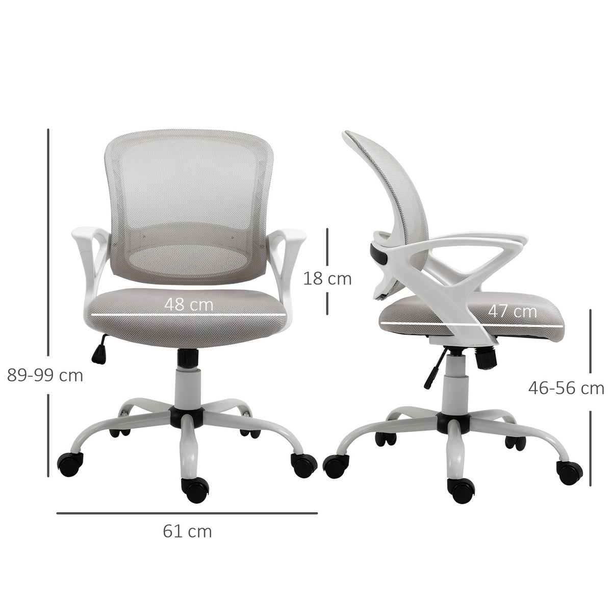 Office chair, desk chair with wheels, ergonomic, height-adjustable, grey