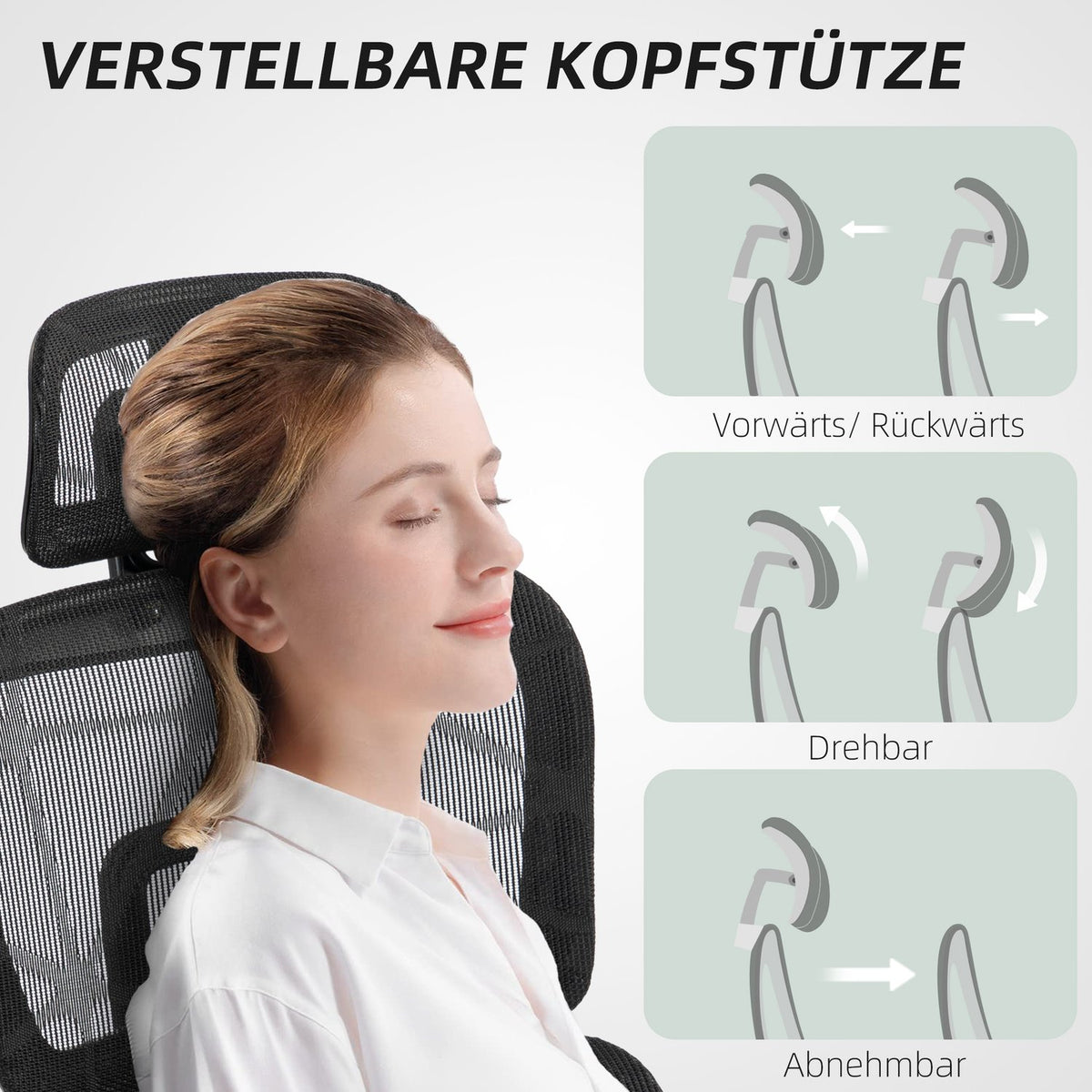 Office chair ergonomic desk chair with armrest, headrest, lumbar support, height-adjustable mesh swivel chair with rocker function, reclining function, footrest black