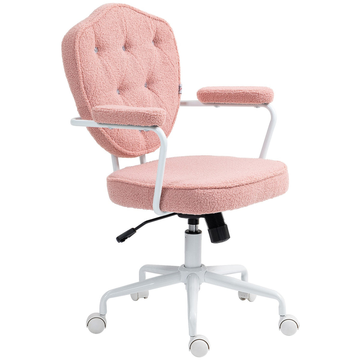 Office chair, ergonomic desk chair with rocker function, buttoned cover, height-adjustable computer chair with swivel function, for home office, teddy bear fleece, pink