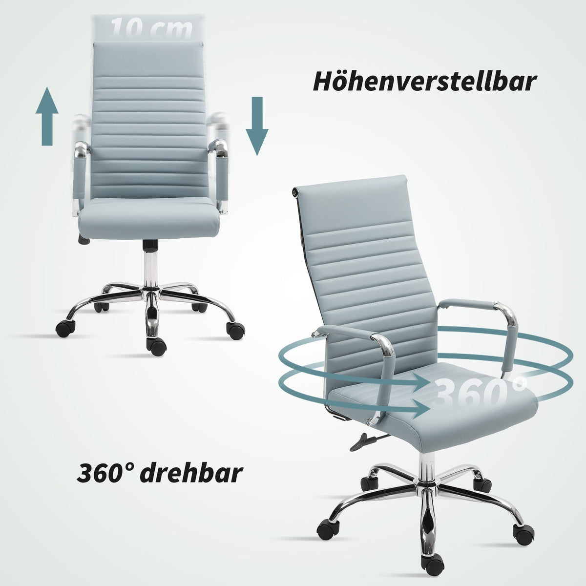 Office chair, ergonomic desk chair with rocker function, height-adjustable swivel chair with armrest, computer chair, faux leather, light gray