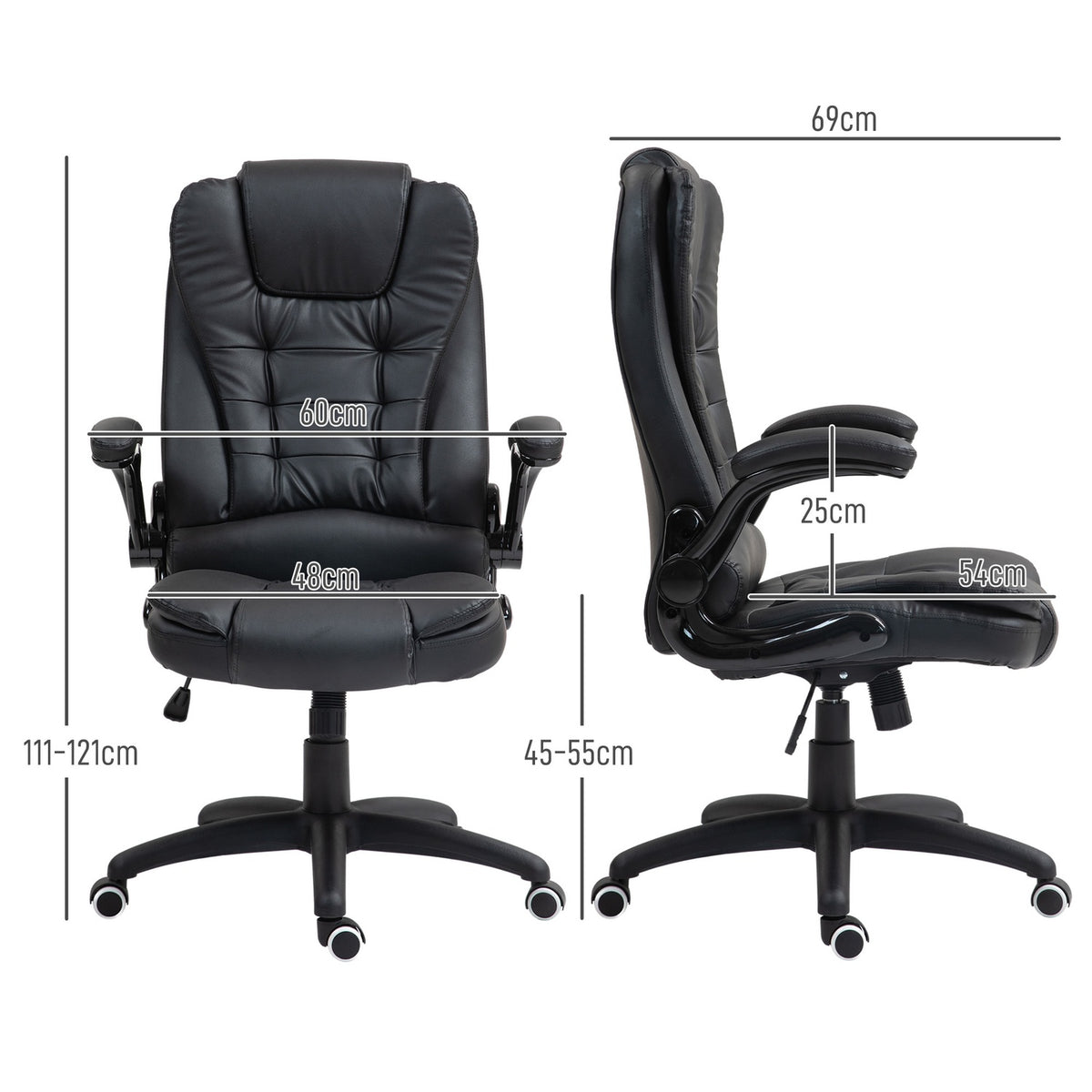 Office chair, ergonomic executive chair with rocker function, fold-up armrest, height-adjustable desk chair with swivel function for home office, faux leather, black