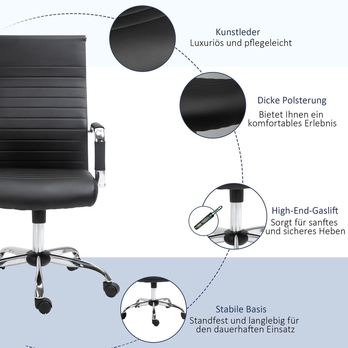 Office chair ergonomic executive chair with rocker function, height adjustable, upholstered in faux leather and foam, black