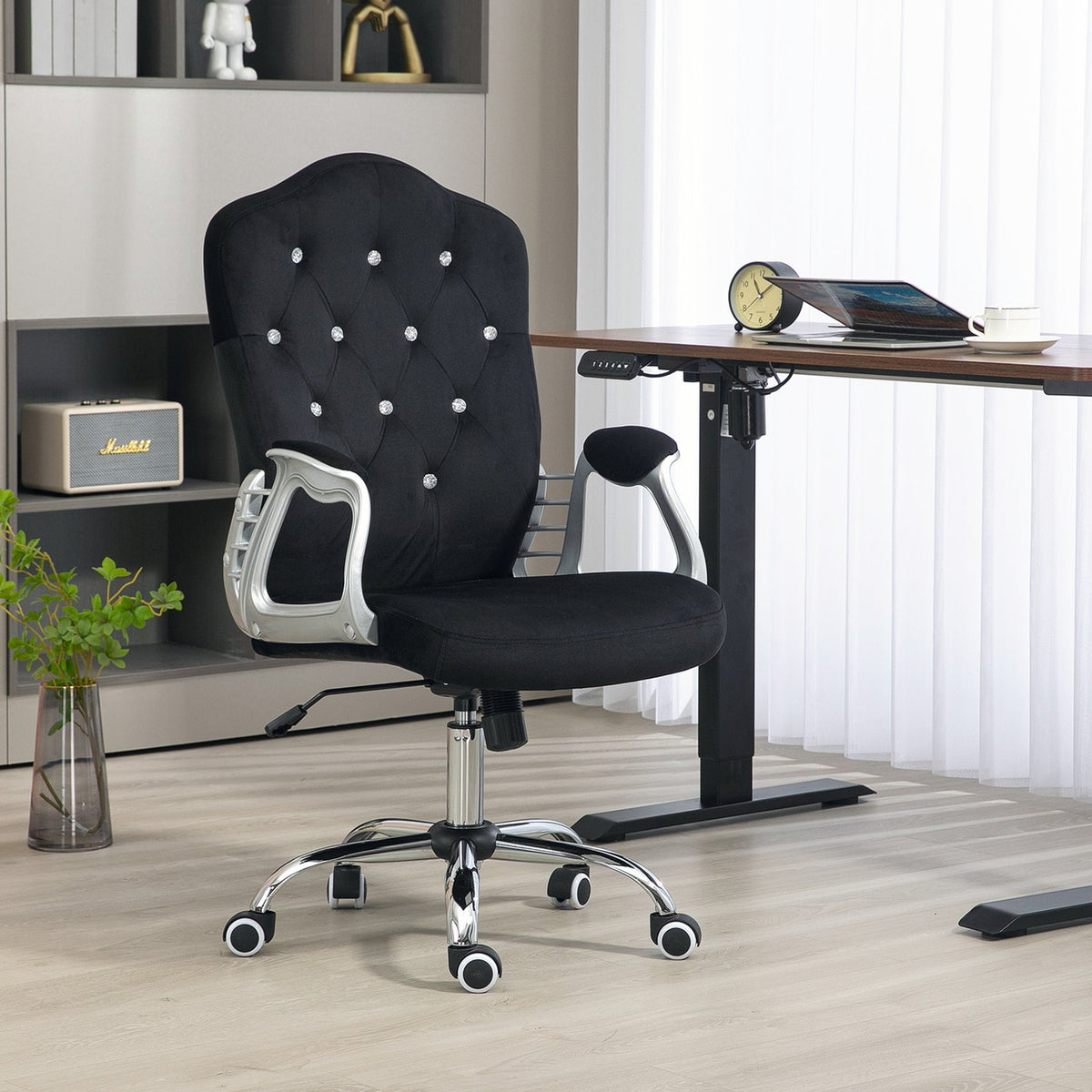Office chair faux leather, 104-114H cm, ergonomic desk chair with rocker function, height adjustable, load capacity 120kg, black