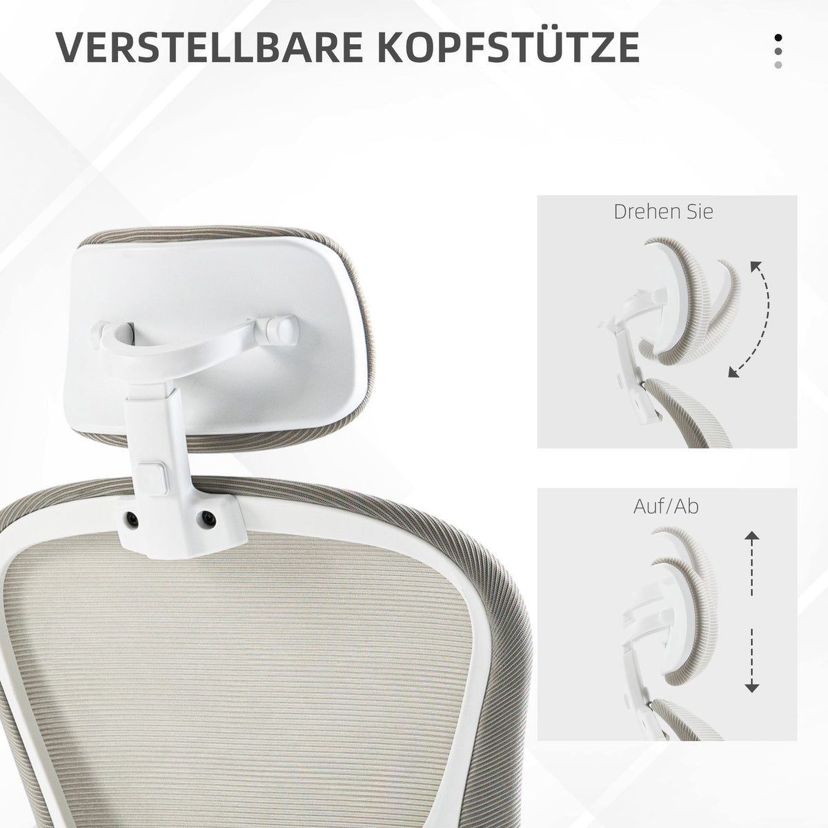 Office chair with adjustable headrest, ergonomic desk chair with fold-up arm, up to 120 kg, gray