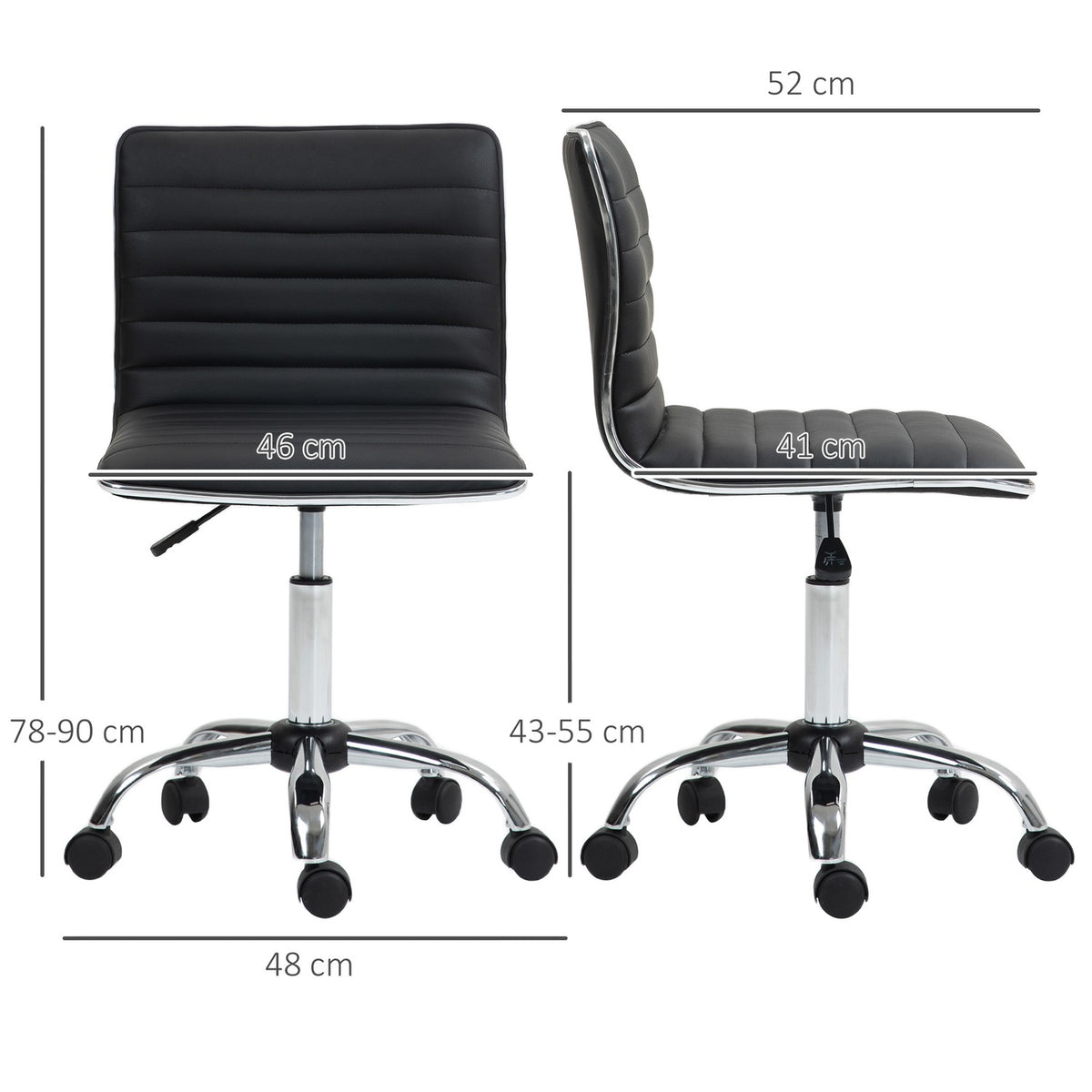 Office chair with backrest, height-adjustable swivel chair with wheels, desk chair can hold up to 120 kg, for study, office, black