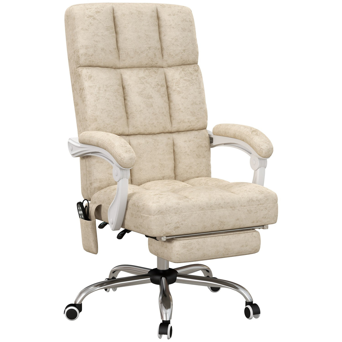 Office chair with massage and heat function, ergonomic, height adjustable, 4 massage points, polyester, 64W x 74D x 110-118H cm, beige