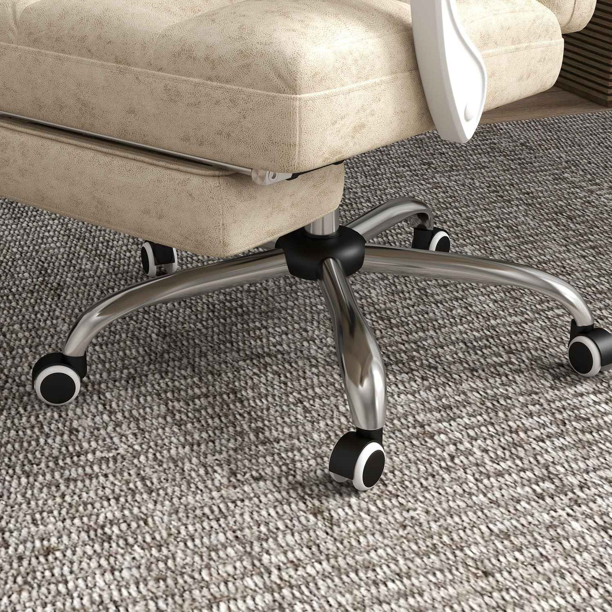 Office chair with massage and heat function, ergonomic, height adjustable, 4 massage points, polyester, 64W x 74D x 110-118H cm, beige