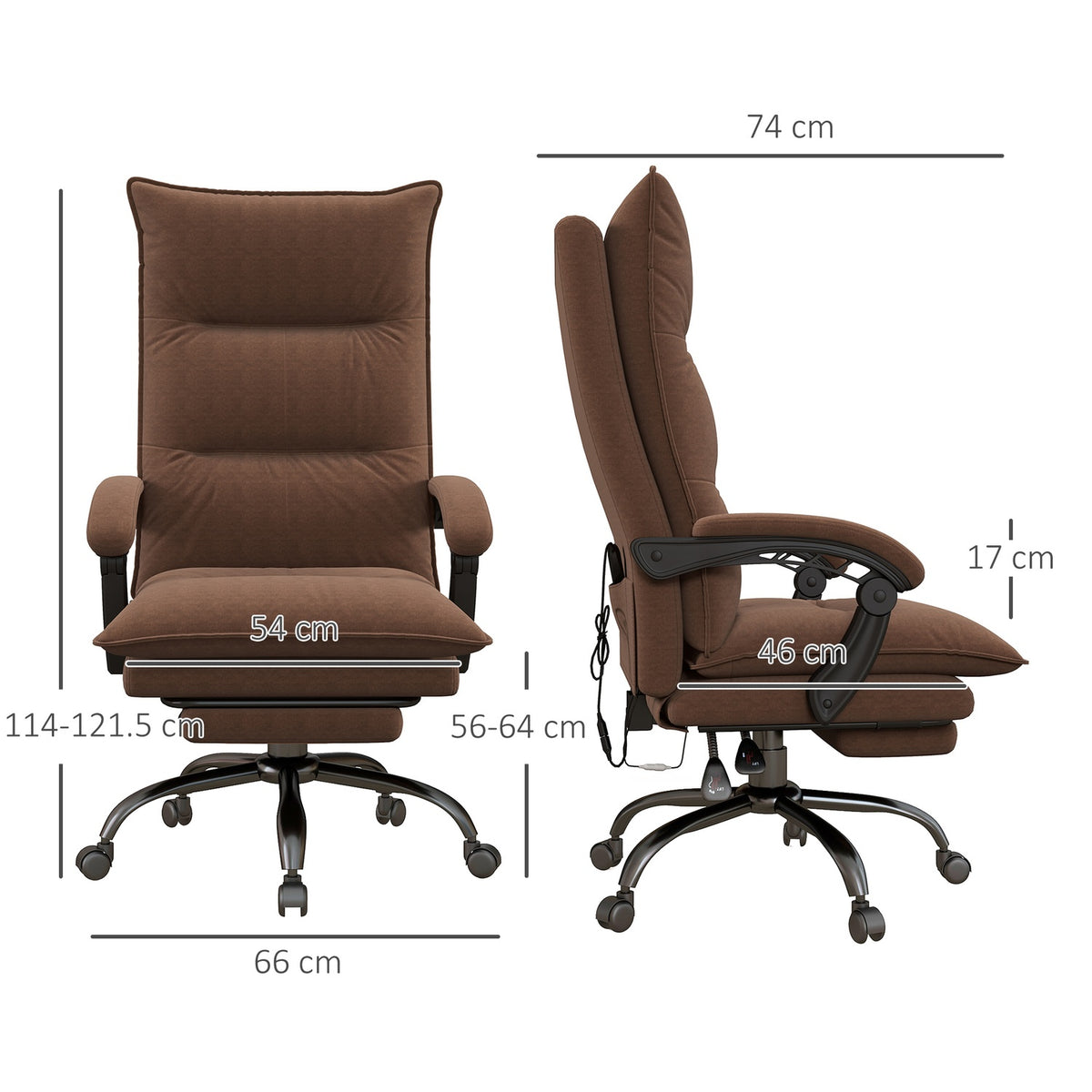 Office chair with massage function, 155° tilt, swivel chair with armrest, ergonomic desk chair, brown